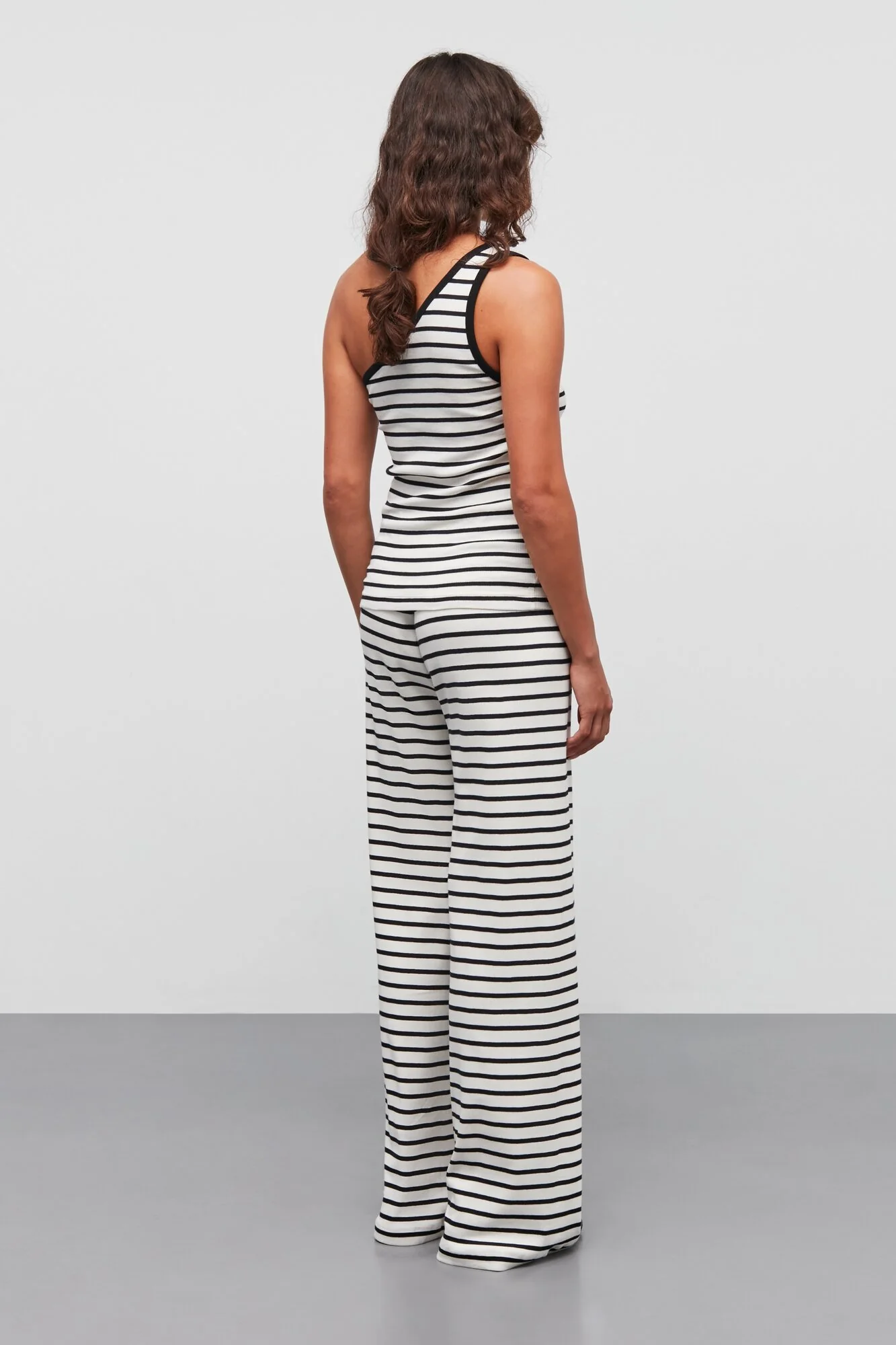 2X2 Cotton Stripe Kitty one-shoulder top - Vanilla Ice/Black - Image 3
