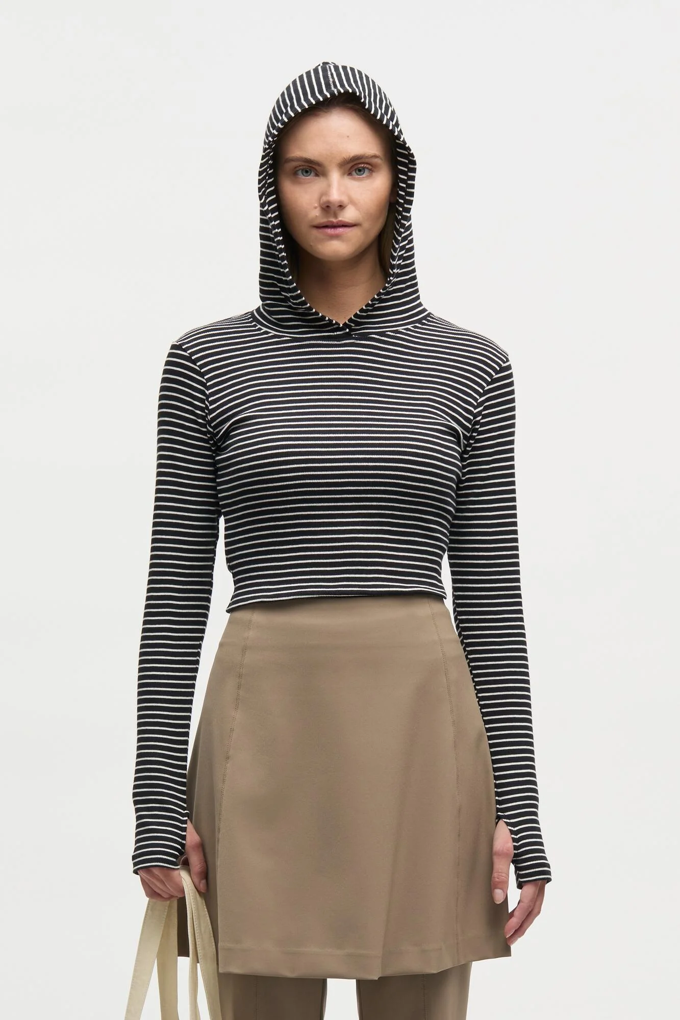 2X2 Cotton Stripe Tutti Hood langærmet t-shirt - Black/Vanilla Ice