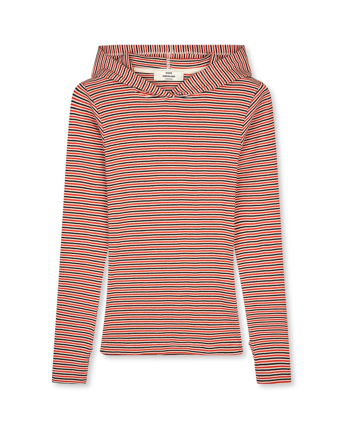 2X2 Cotton Stripe Tutti Hood langærmet t-shirt - Fiery Red/Vanilla Ice