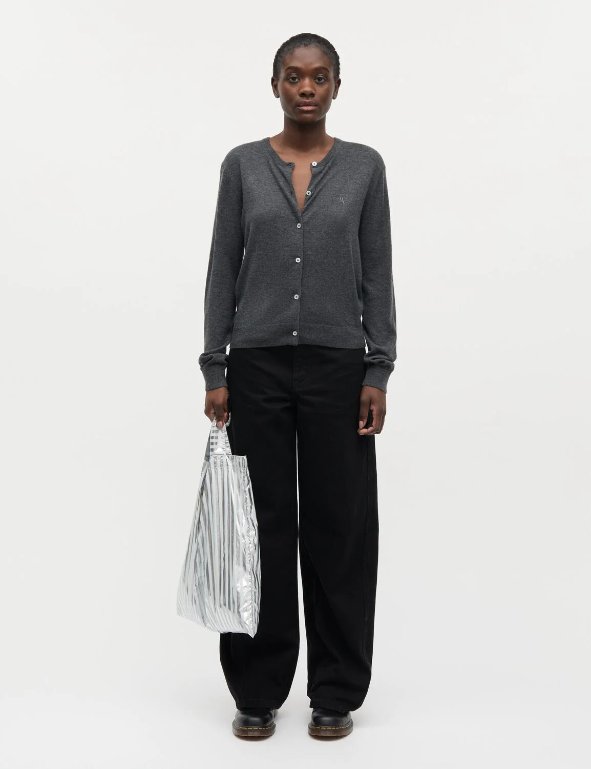 Fine Merino Charlot cardigan - Dark Grey Melange - Image 4