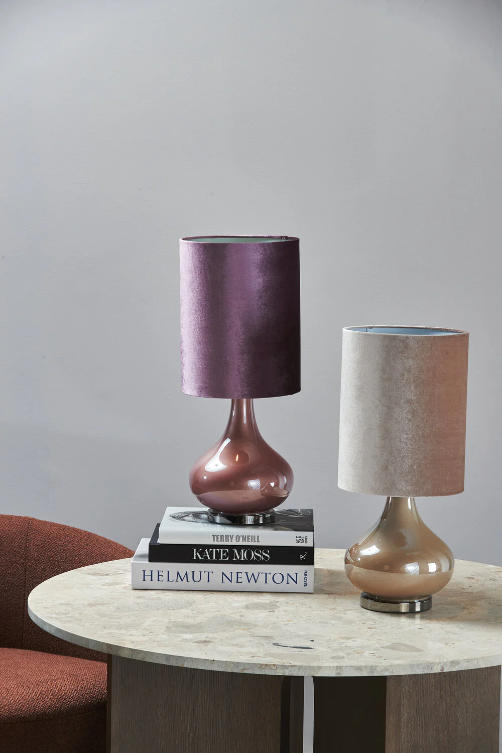 Velour bordlampe, beige - Ø25 cm. - Image 4