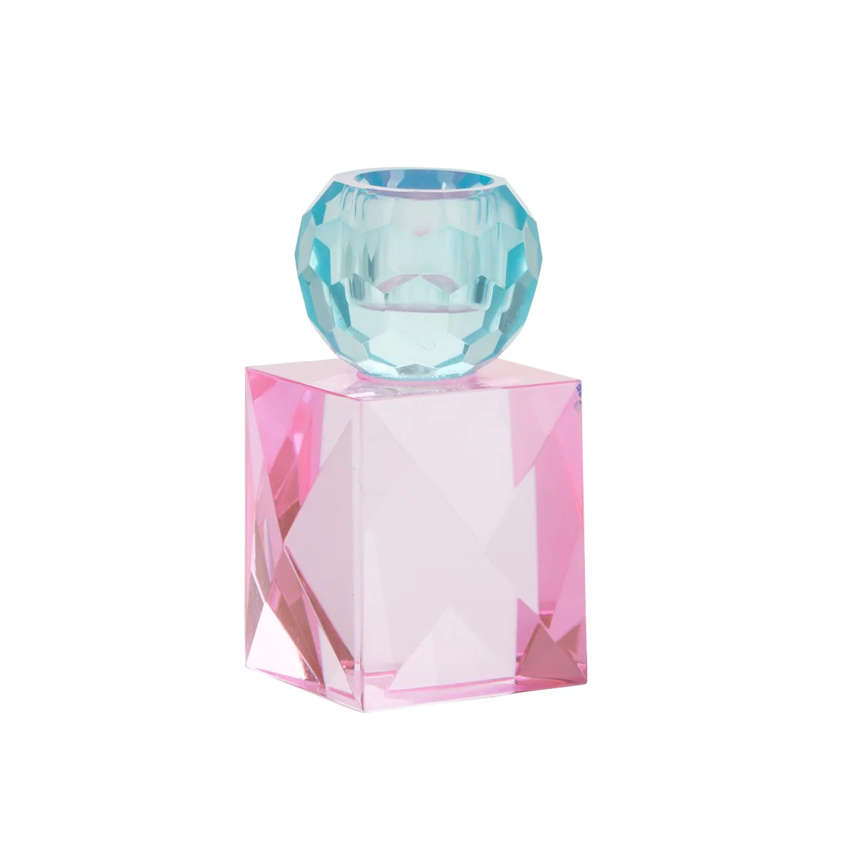 Krystal lysestage - blå/rosa