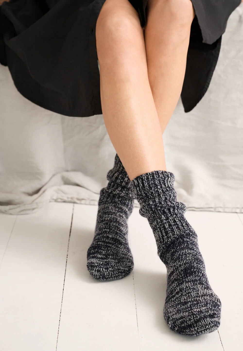 Boyfriend uldstrømper - dark navy melange - Image 2