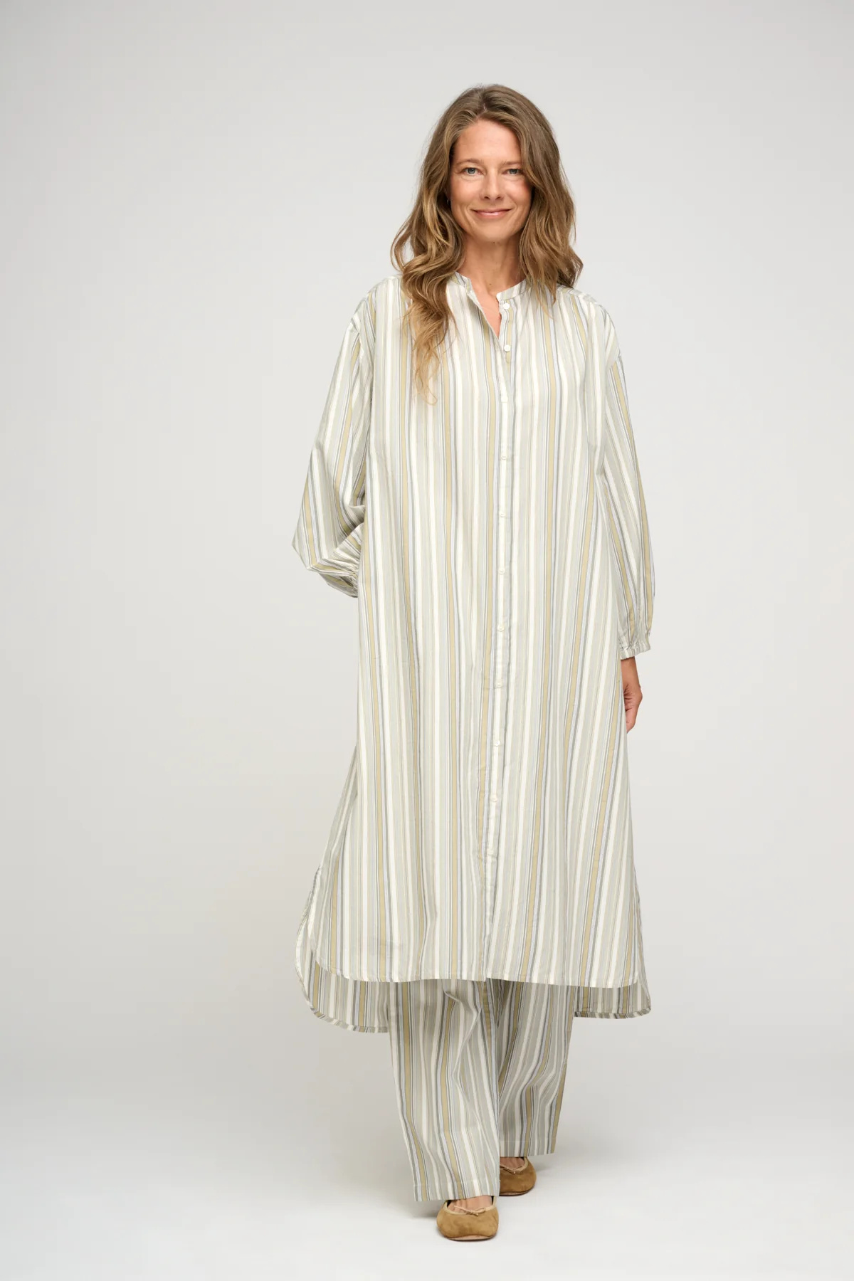 Lola skjortekjole - Olive Gray Stripe - Image 3