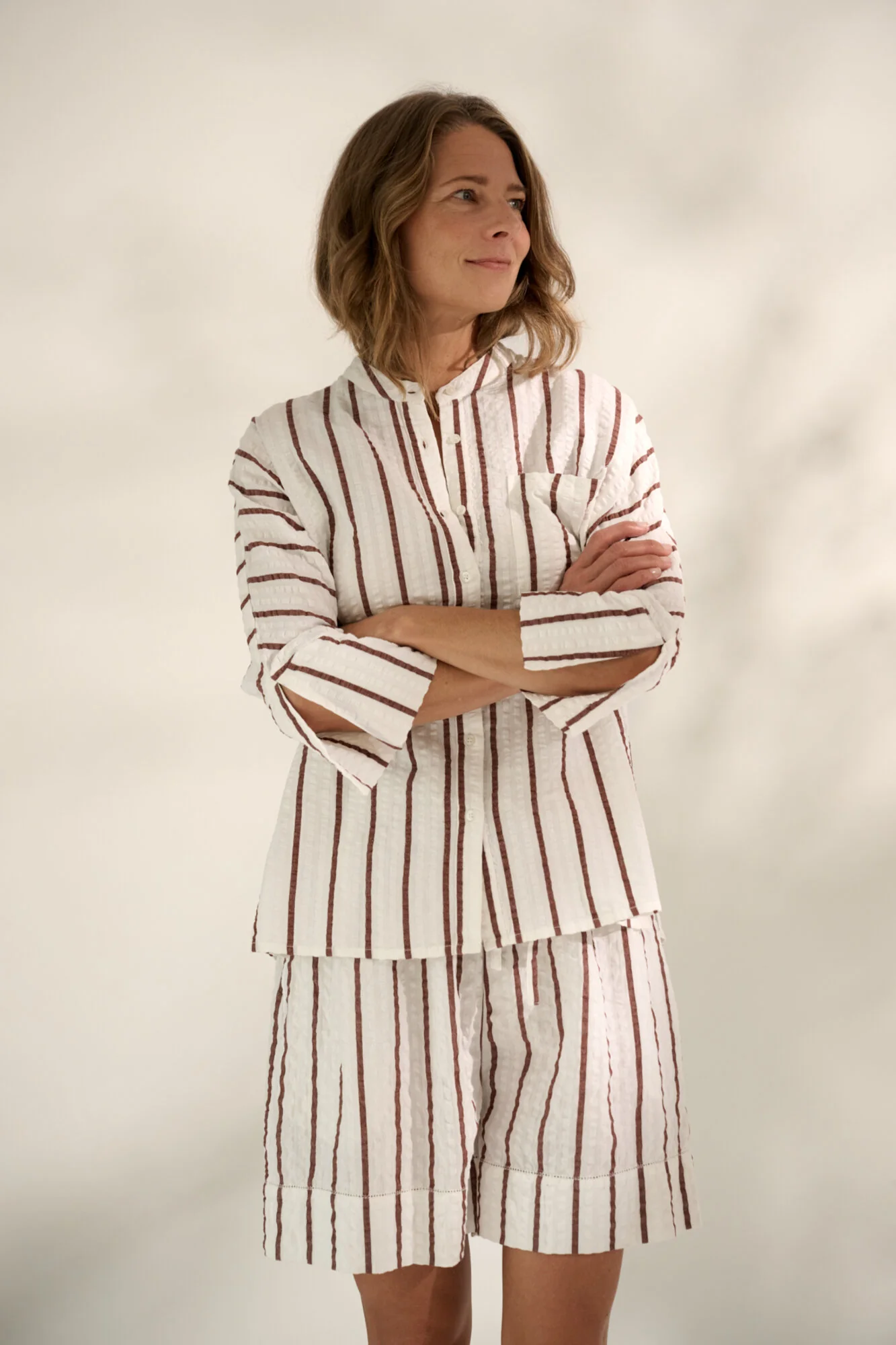 Wake wave stripe shorts - Ecru/terra - Image 4
