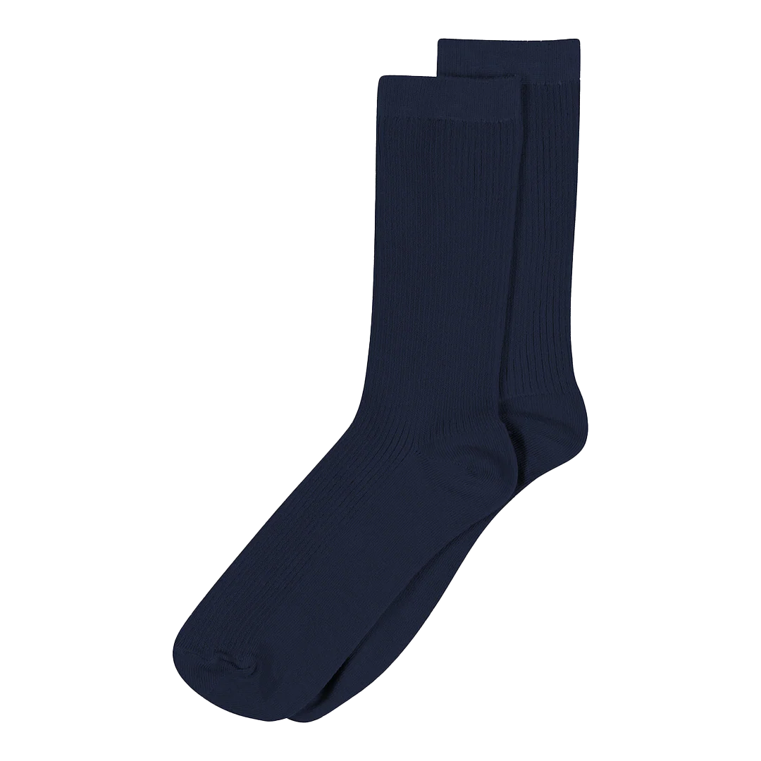 Fine Cotton Rib strømper - Navy
