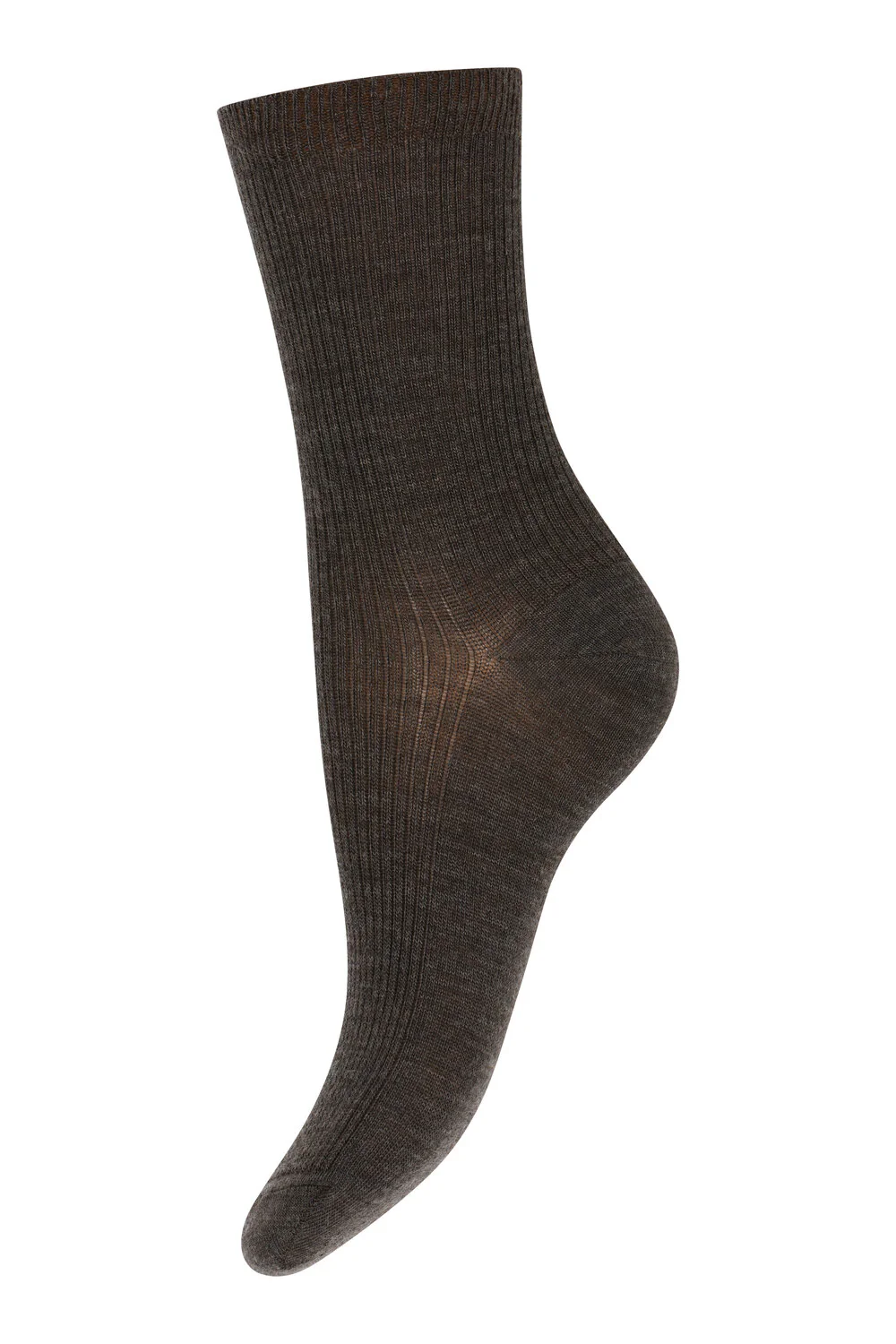 Fine Wool Rib strømper - Dark Brown - Image 2
