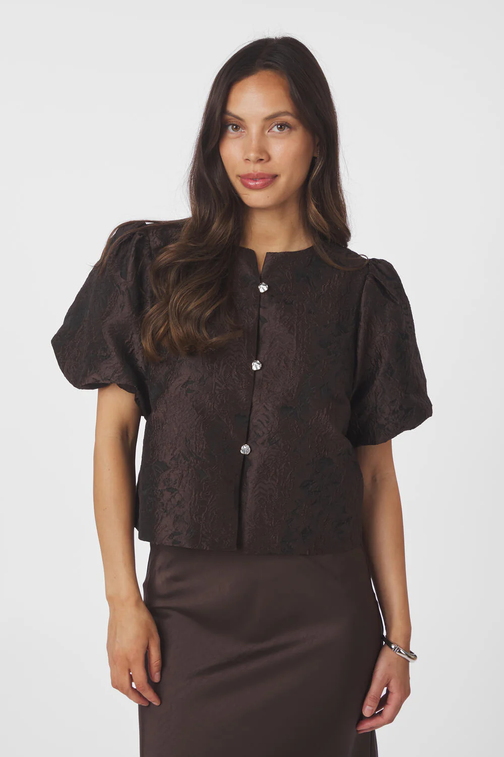 Aisa Brocade bluse - mørkebrun