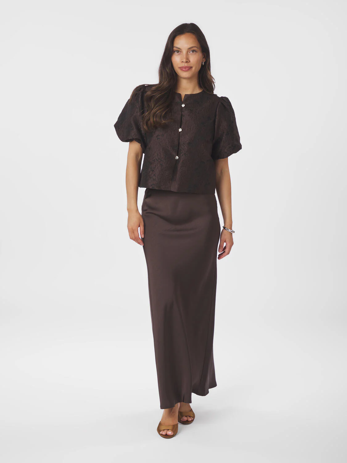 Aisa Brocade bluse - mørkebrun - Image 5