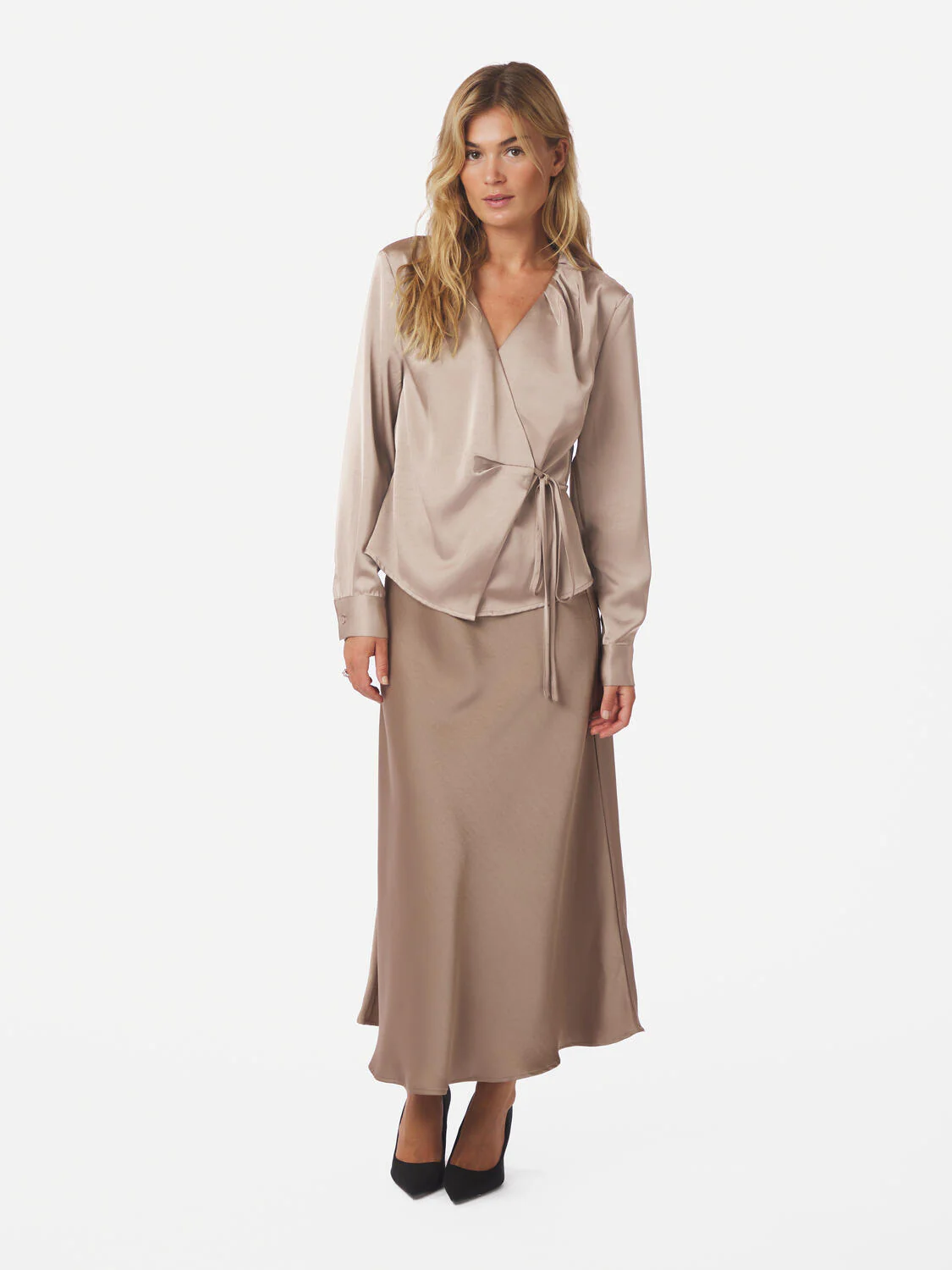 Caprina Heavy Sateen bluse - Dark Taupe - Image 3