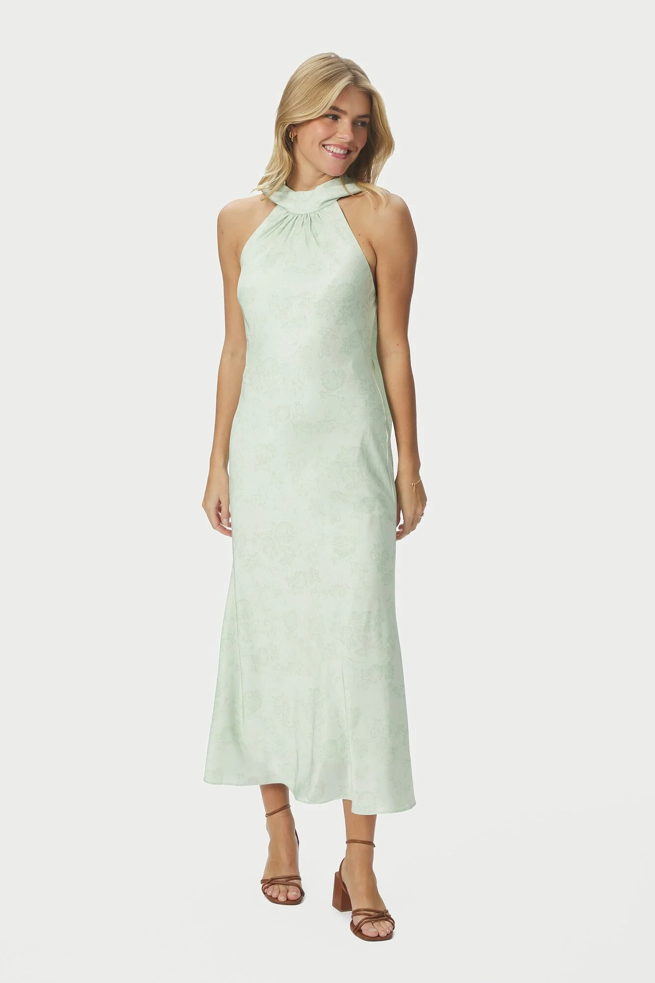 Fiona Pattern Satin kjole - lysegrøn
