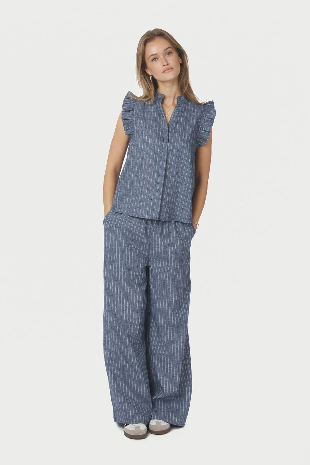 Heifa Emb Stripe bukser - blå