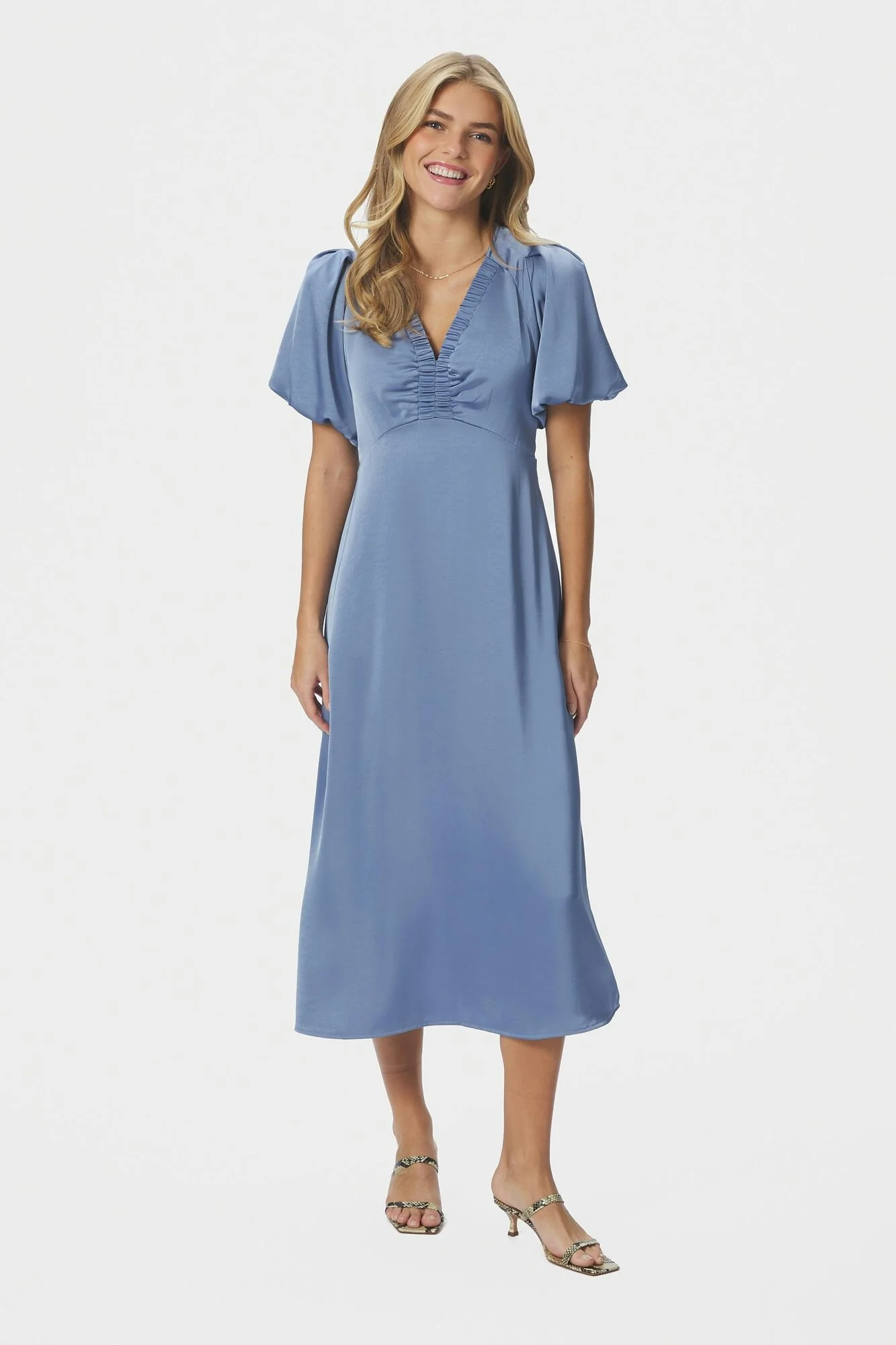 Illana Heavy Sateen kjole - Smoke Blue