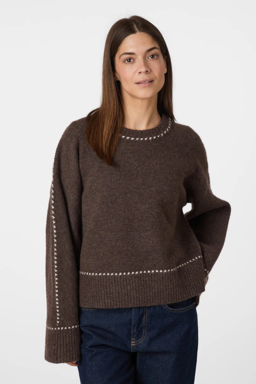 Roeme Stitch striktrøje - Brown Melange