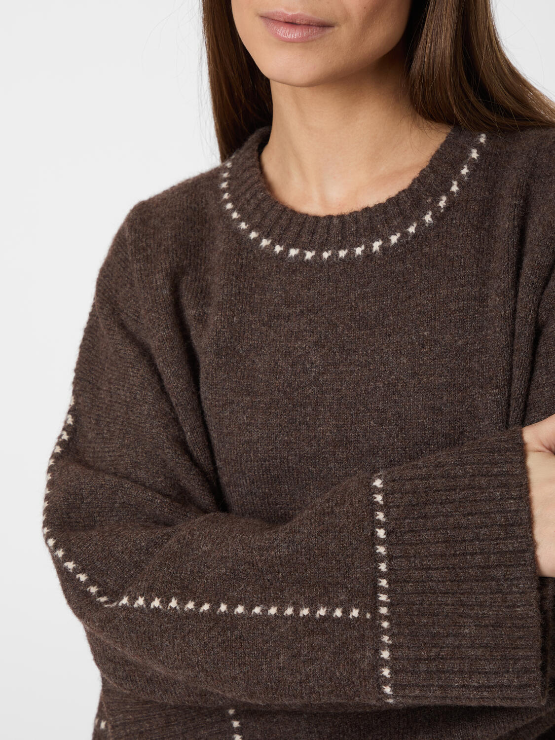 Roeme Stitch striktrøje - Brown Melange - Image 4