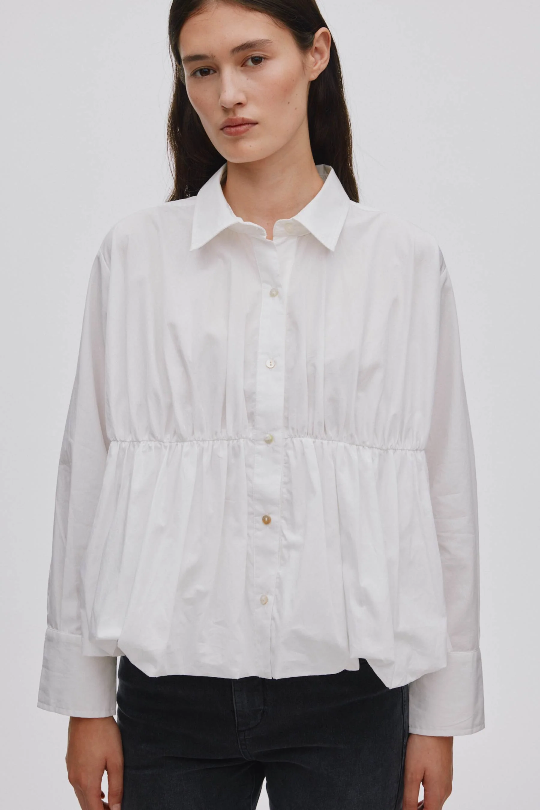 Sophie Poplin Puffed Hem skjorte - hvid