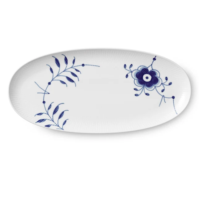 Blå Mega Riflet aflangt fad - 37 cm.
