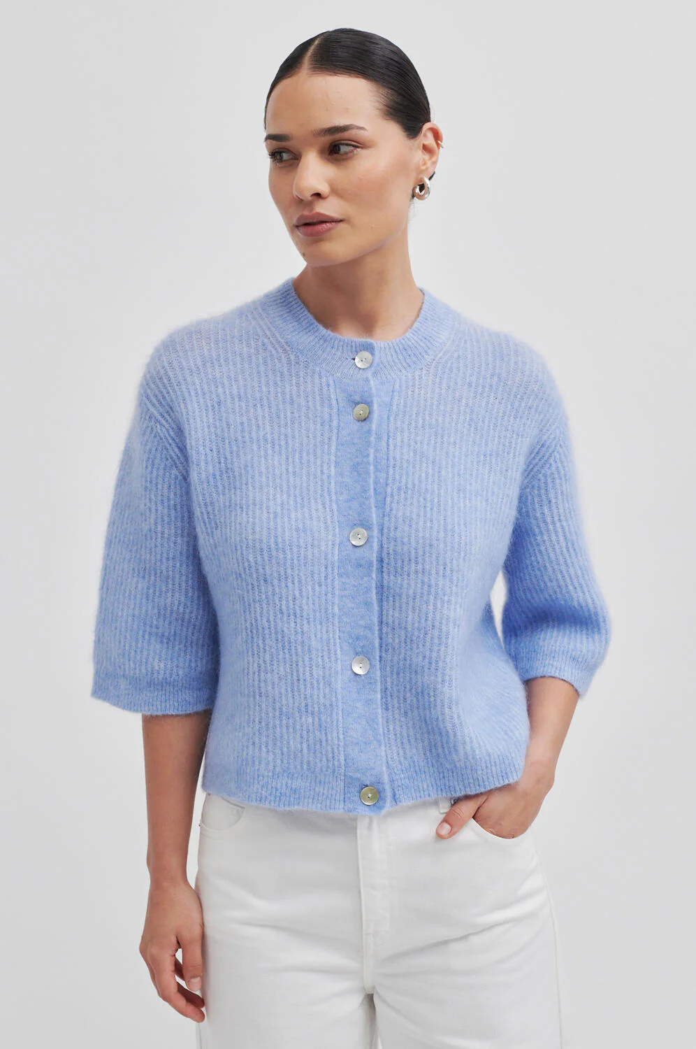 Andrea kortærmet cardigan - Brunnera Blue - Image 4