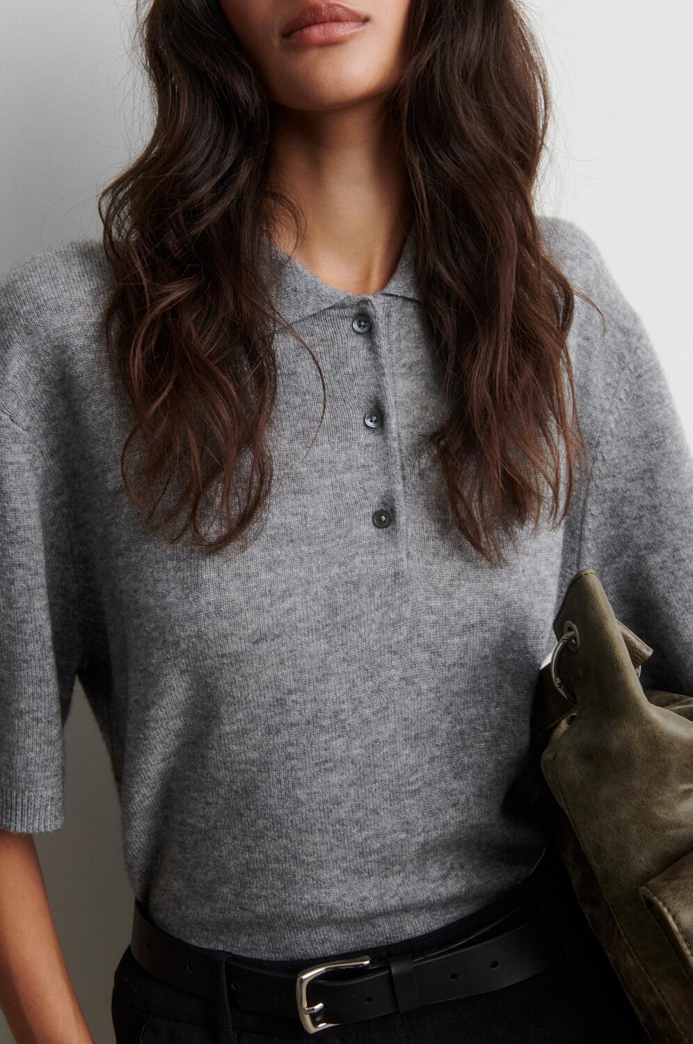 Longo strikket polotrøje - Mid Grey Melange - Image 4