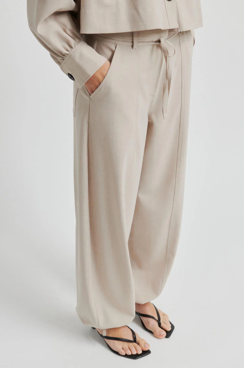 Zoie bukser - Light Beige Melange - Image 4