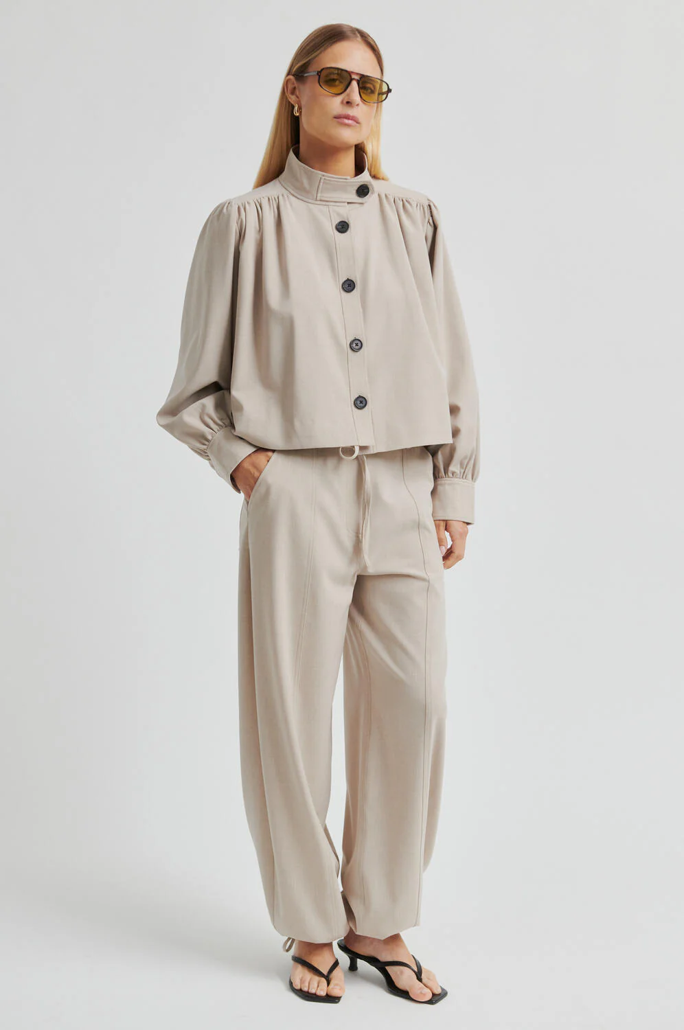 Zoie bukser - Light Beige Melange - Image 6