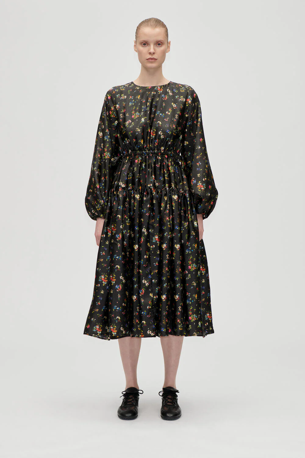 Waist Tie Ruffle midi kjole - Magnolia Garden