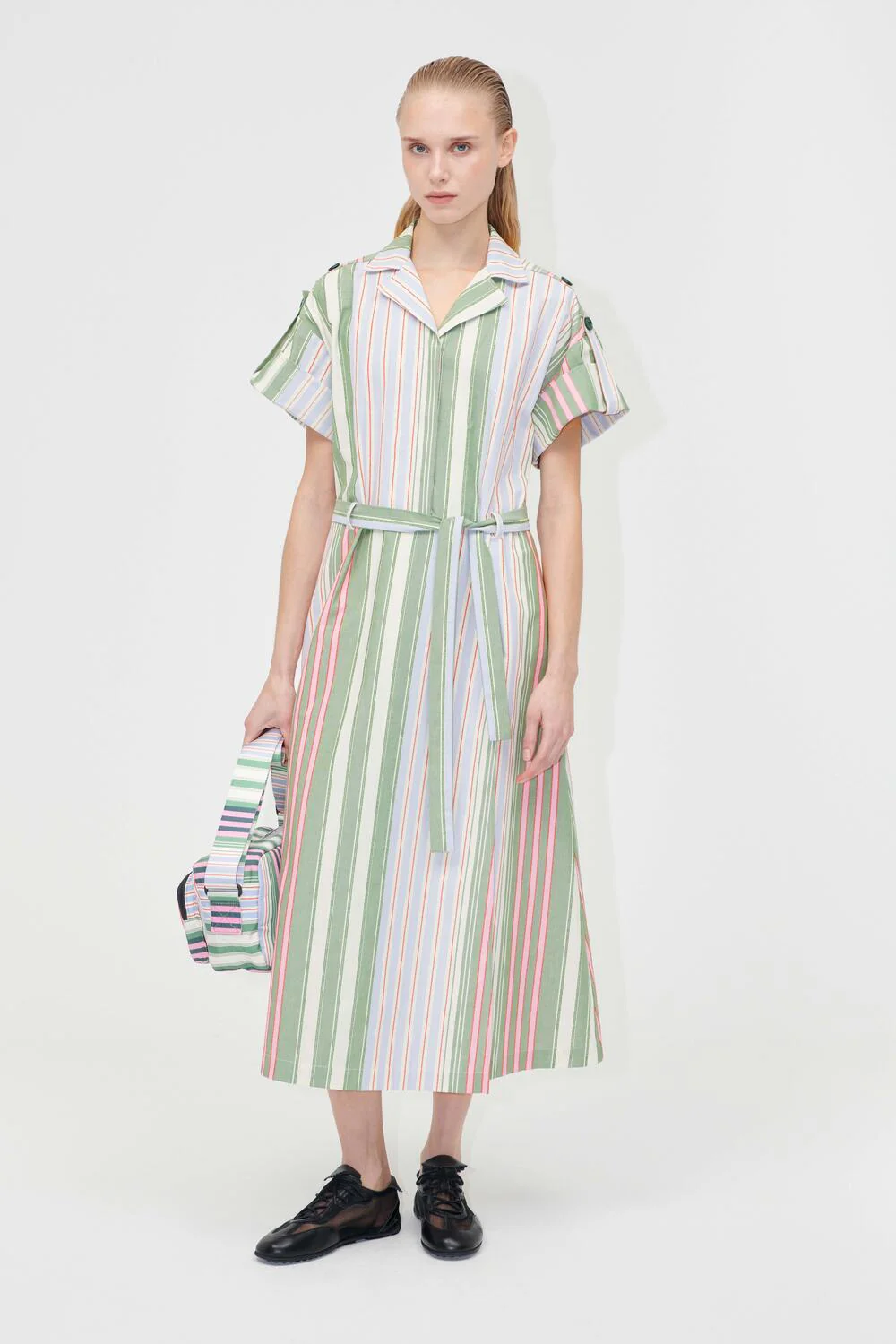 Workwear midi kjole - Forest Stripe