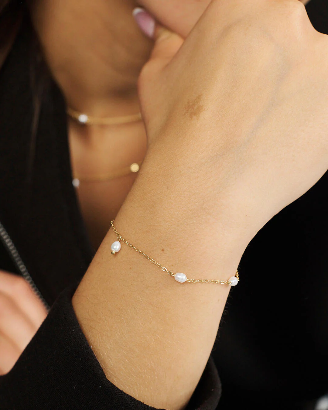 Trace Pearl armbånd - forgyldt - Image 2
