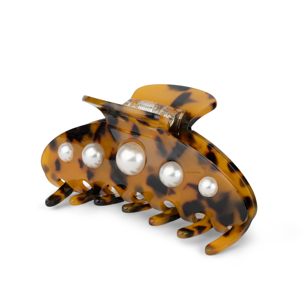 Ida Classic Pearly hårklemme, stor - Brown Leo