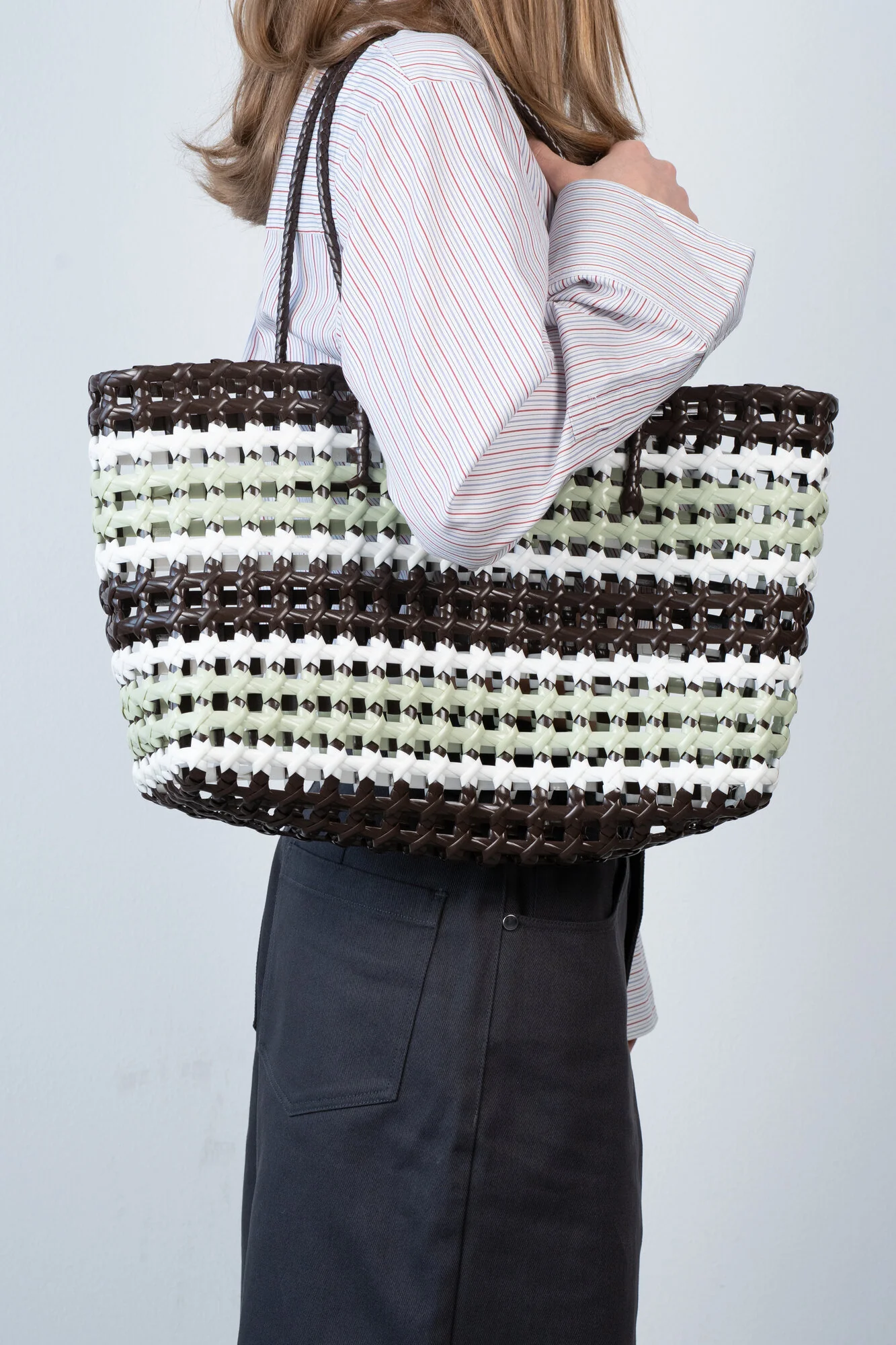 Kaya Woven shopper, Big - Brown Striped - Image 3