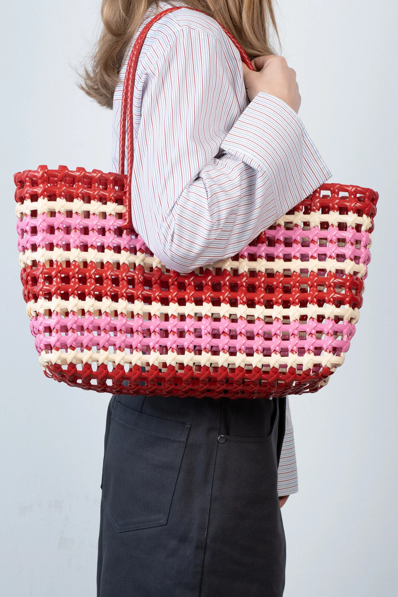 Kaya Woven shopper, Big - Pink Striped - Image 3
