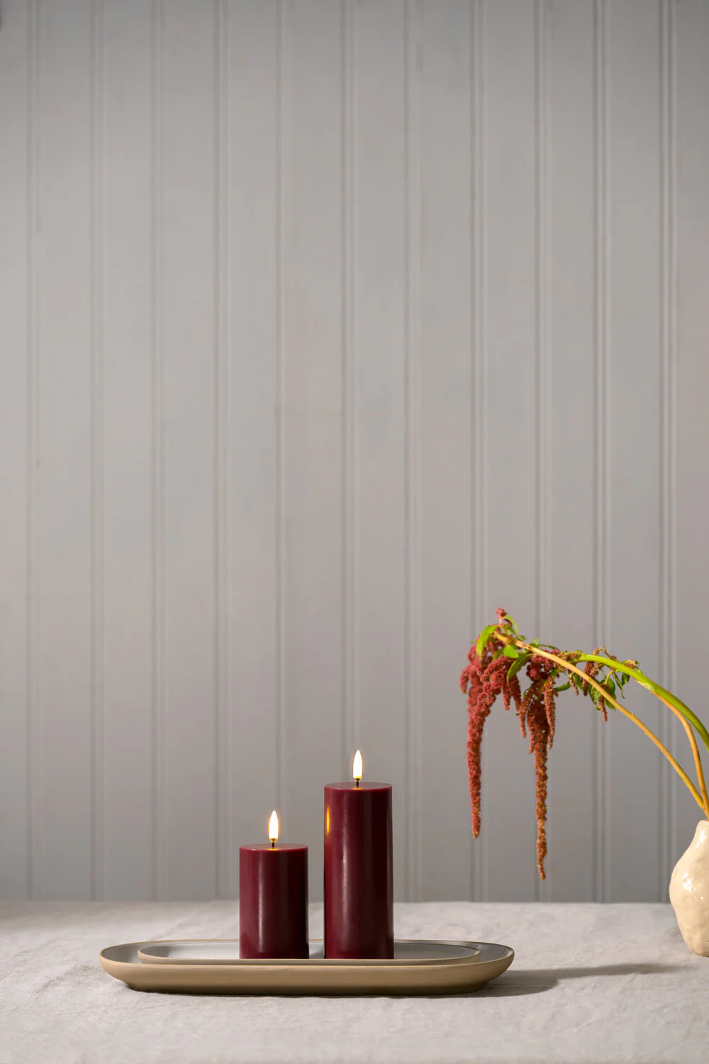 LED melted pillar bloklys, Wine red - H7,5 cm - Image 3