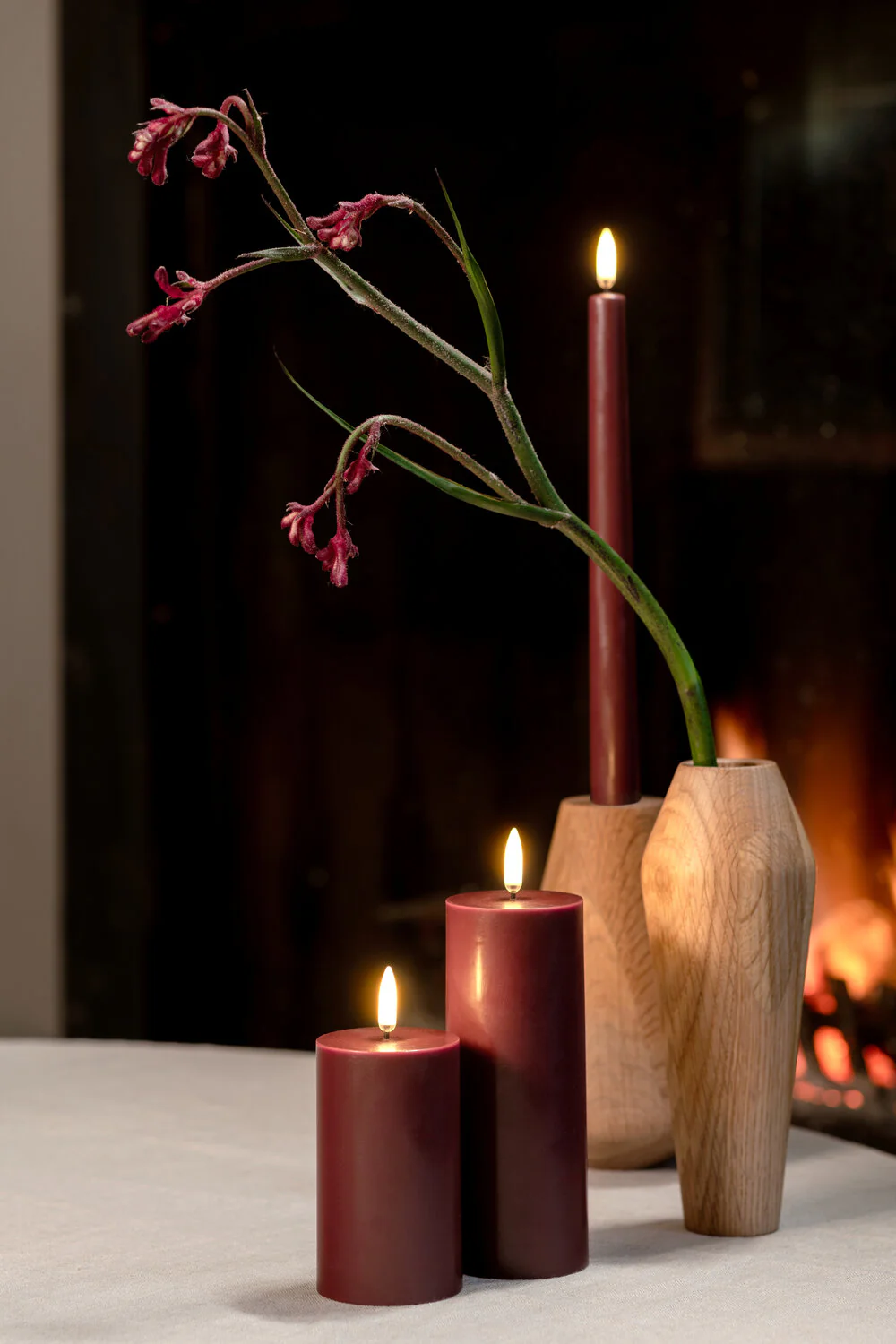 LED melted pillar bloklys, Wine red - H7,5 cm - Image 4