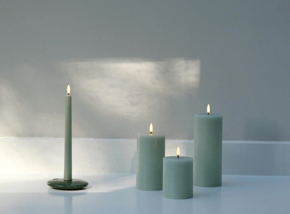 LED Rustic Pillar lys, Dusty green - H10 cm. - Image 2