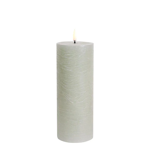 LED Rustic Pillar lys, Dusty Green - H20 cm.