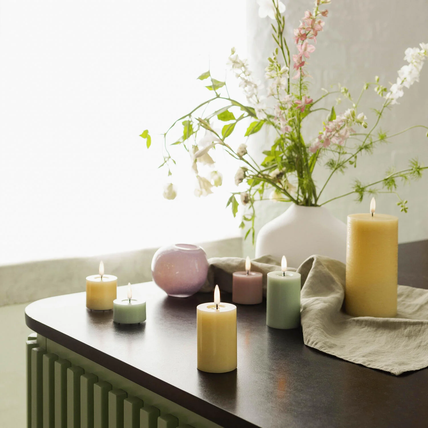 LED Rustic Pillar lys, Light Lavender - H10 cm. - Image 2