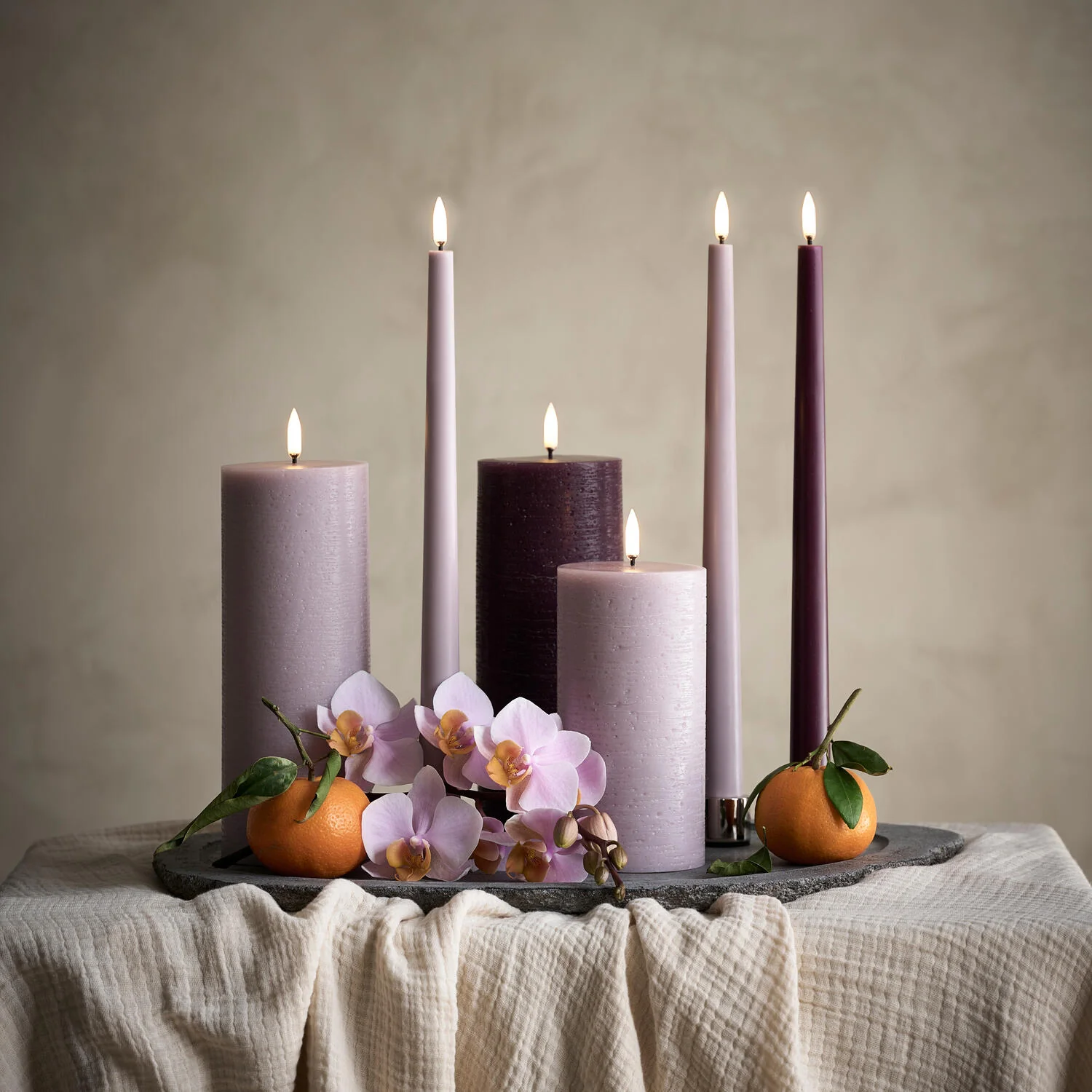 LED Rustic Pillar lys, Light Lavender - H20 cm. - Image 2