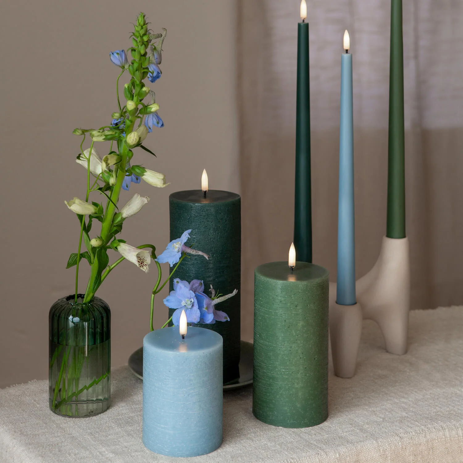 LED Rustic Pillar lys, Olive green - H20 cm. - Image 2