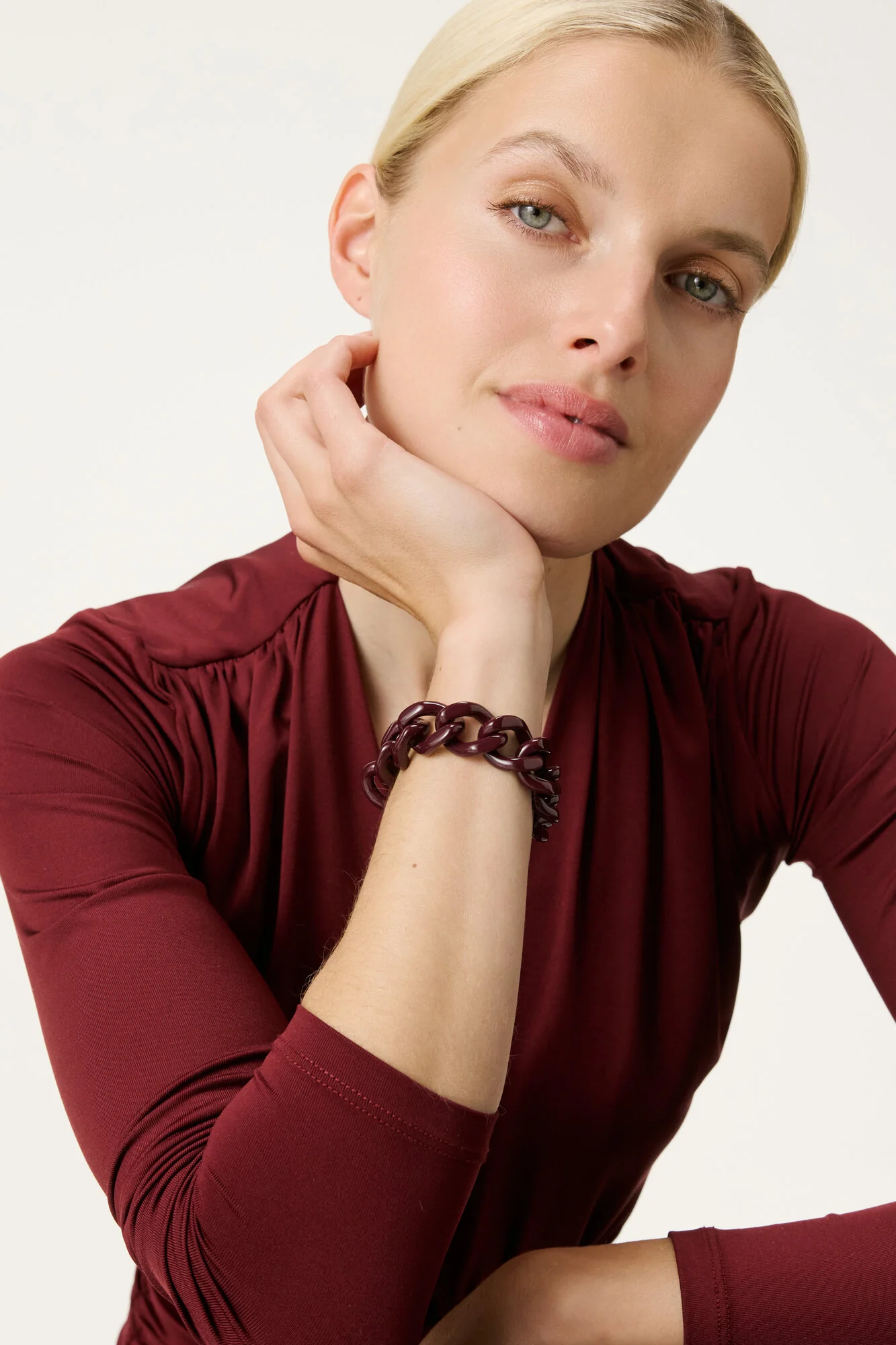 Mini Flat Chain armbånd - Bordeaux Marble - Image 2