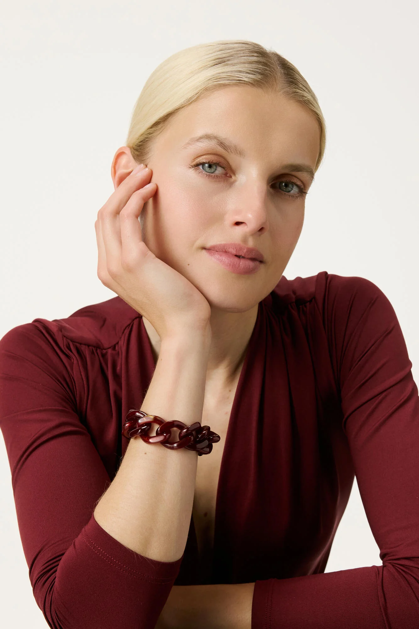 Mini Flat Chain armbånd - Bordeaux Marble - Image 4