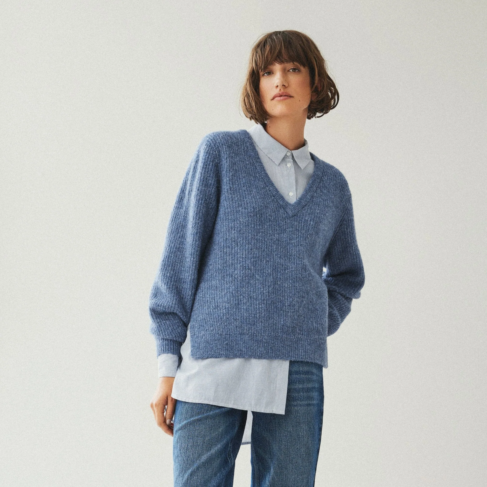 Vibeluna V-neck Rev L/S striktrøje - Bijou Blue - Image 2