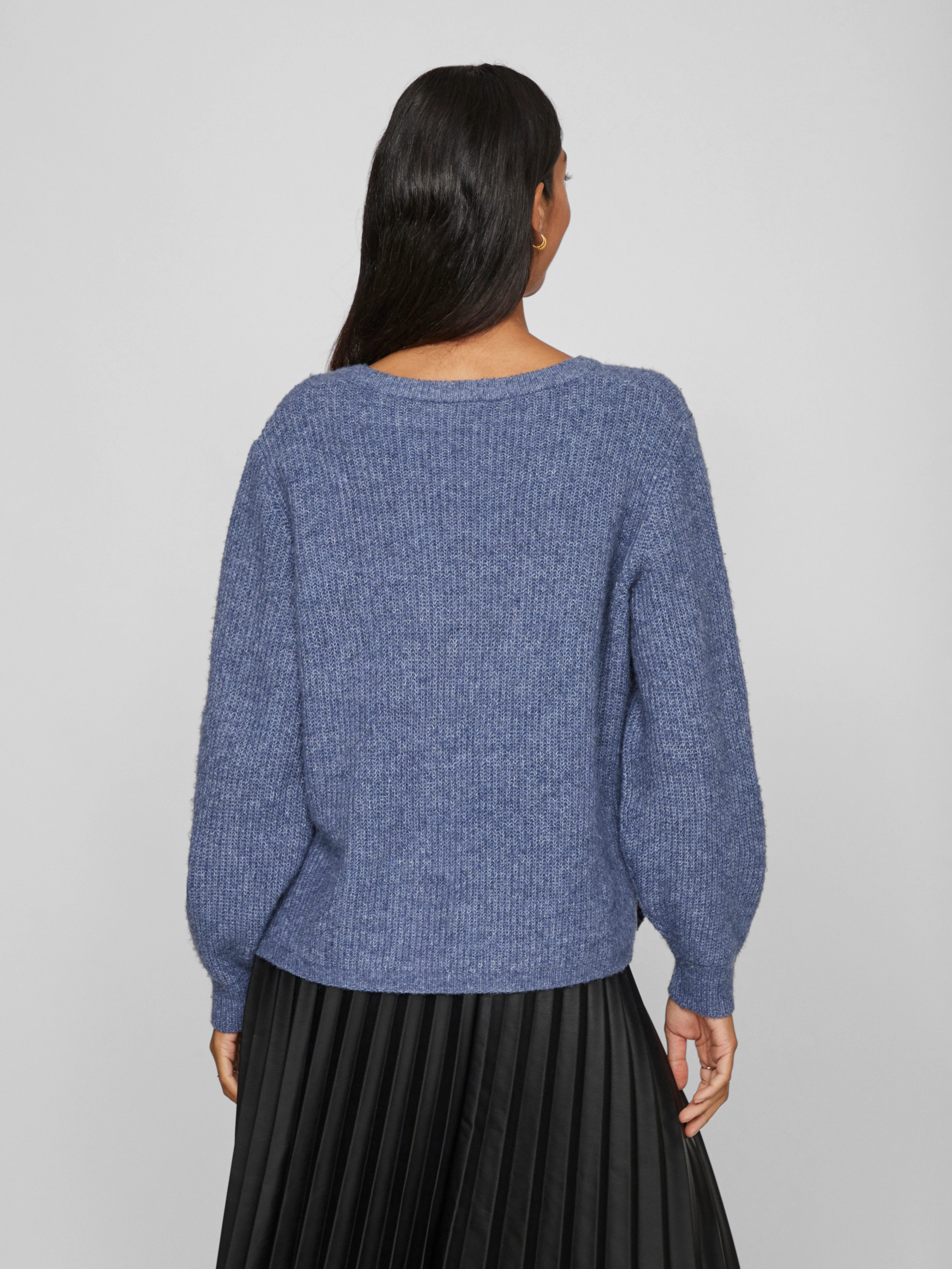 Vibeluna V-neck Rev L/S striktrøje - Bijou Blue - Image 4