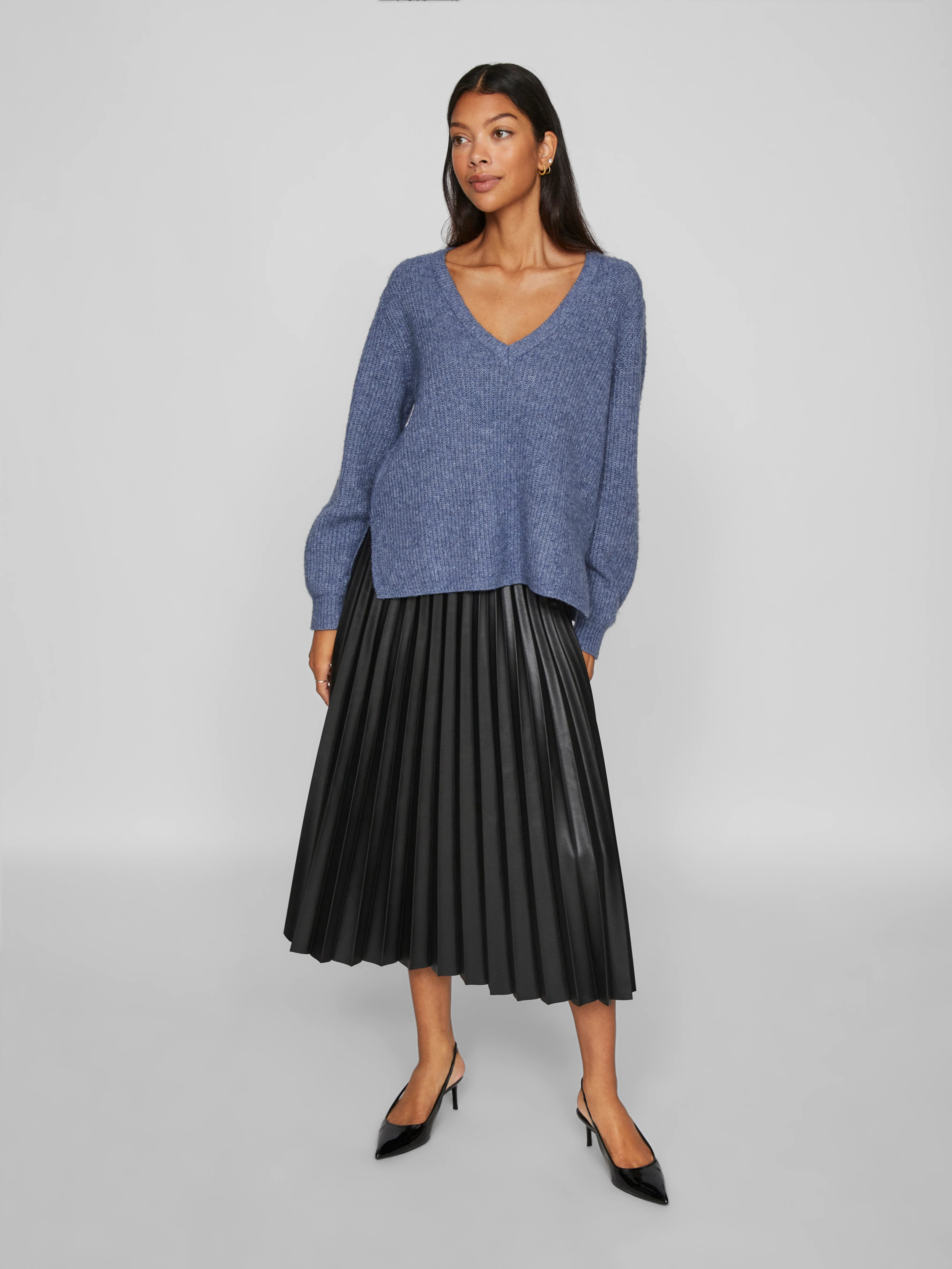 Vibeluna V-neck Rev L/S striktrøje - Bijou Blue - Image 5