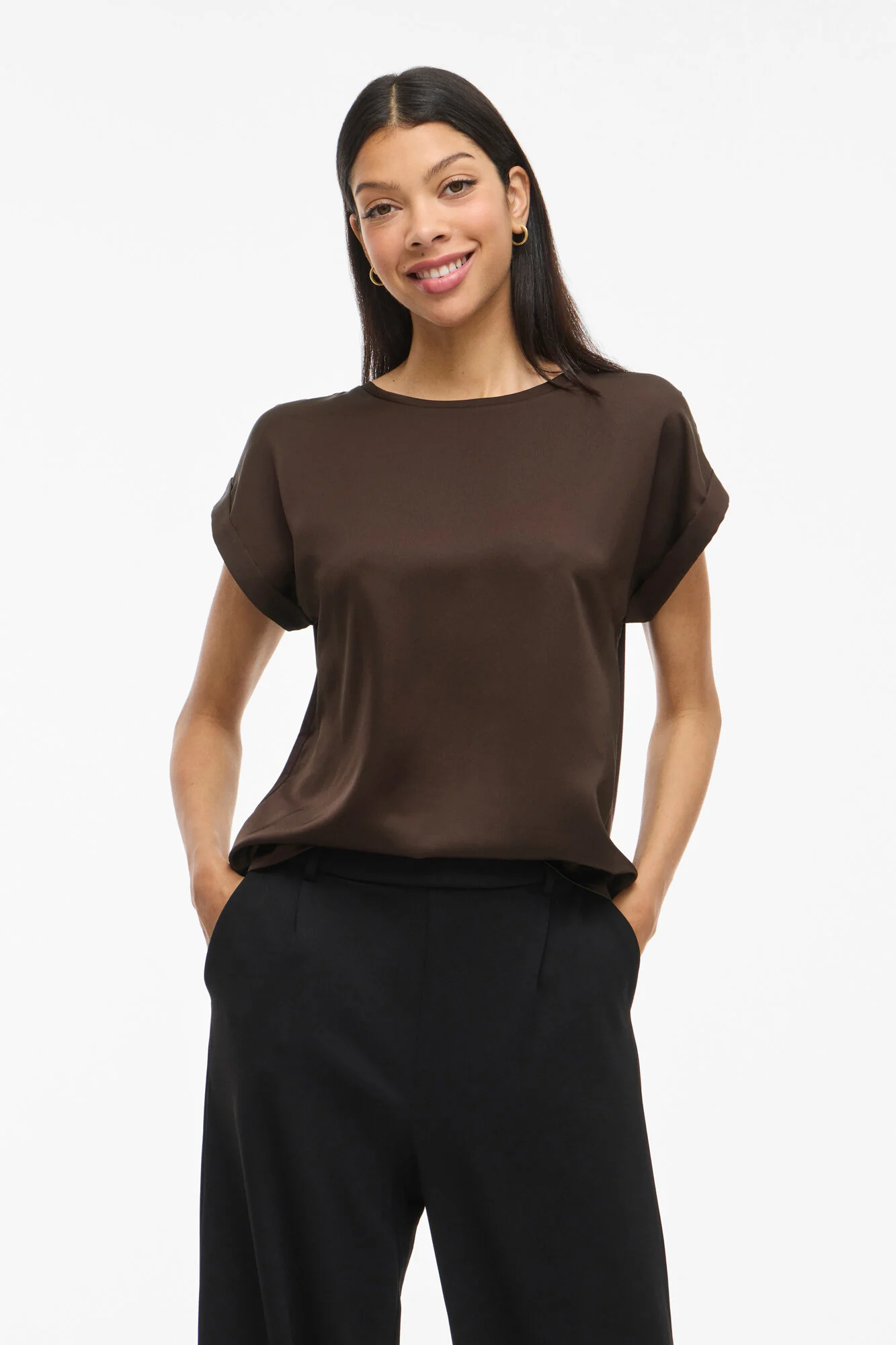 Viellette Satin top - Coffee Bean