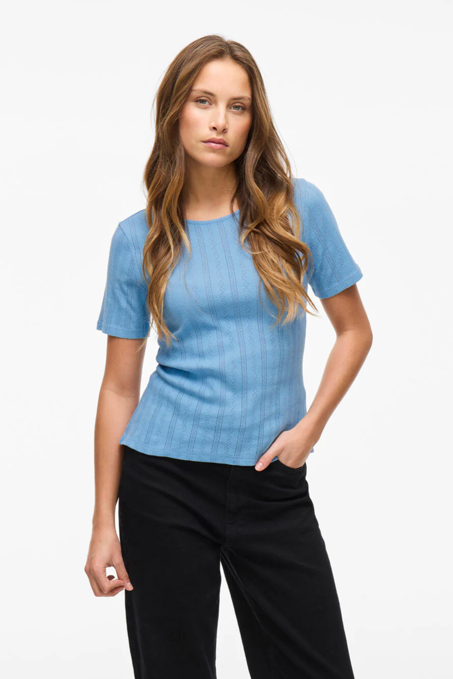 Vikassie Pointelle t-shirt - Blissful Blue