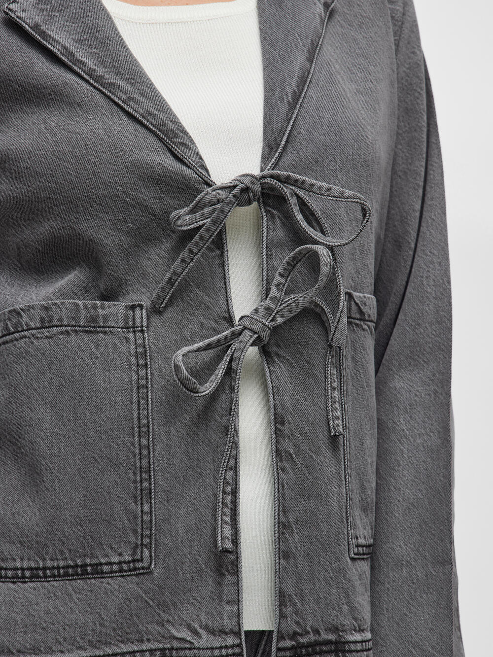 Vikiki Tie denimjakke - Dark Grey Denim - Image 4