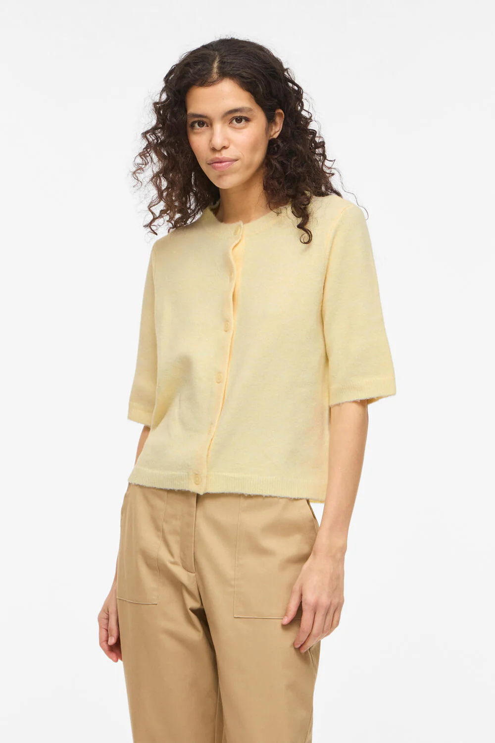 Viliga kortærmet cardigan - Pastel Yellow