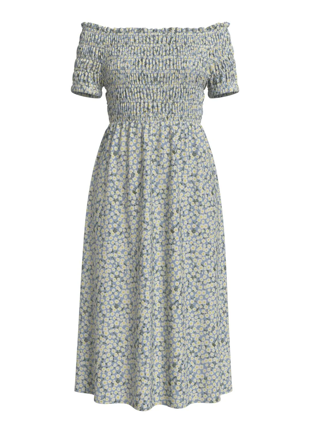 Vilisa Off Shoulder midi kjole - Kentucky Blue
