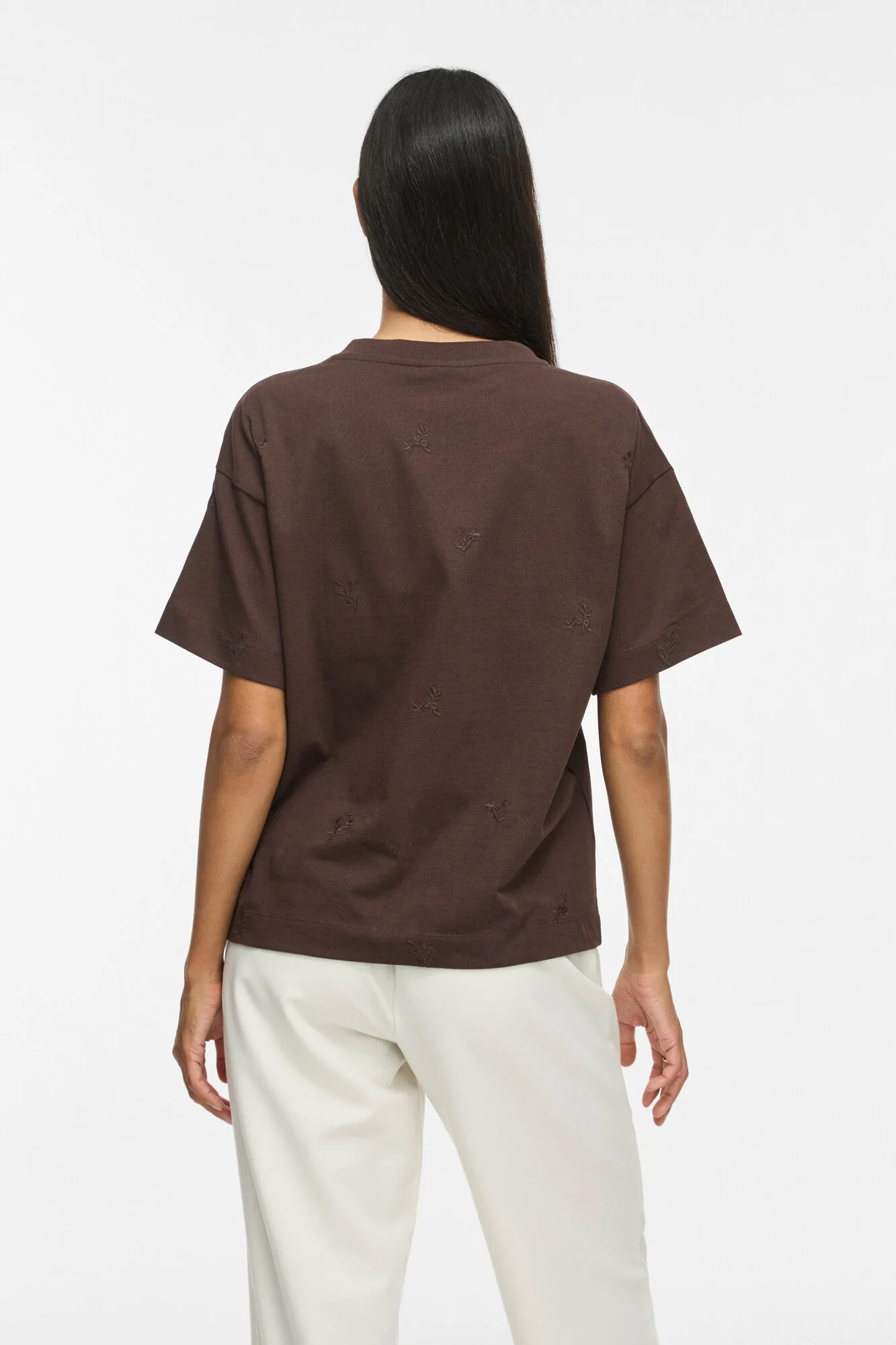 Vimonie Flower Emb t-shirt - Coffee Bean - Image 3