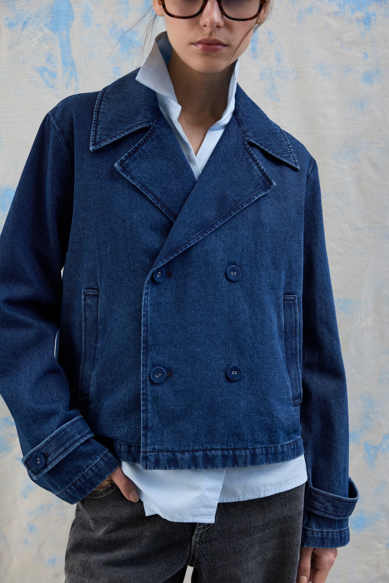 Vinata Short denimjakke - Dark Blue Denim